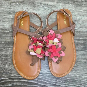 Womens Bamboo Sandals with Flower Detail - 8